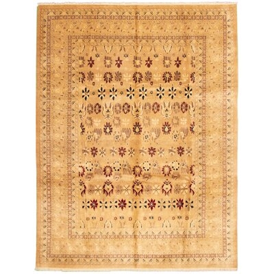 One-of-a-Kind Yaak Hand-Knotted New Age Ushak Tan 9' x 11'10" Wool Area Rug - Image 0