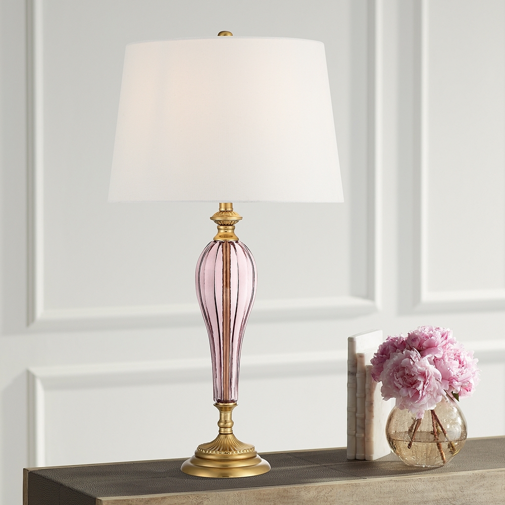 Possini Euro Clarrissa 31 1/2" High Fluted Vase Pink Glass Table Lamp - Image 0