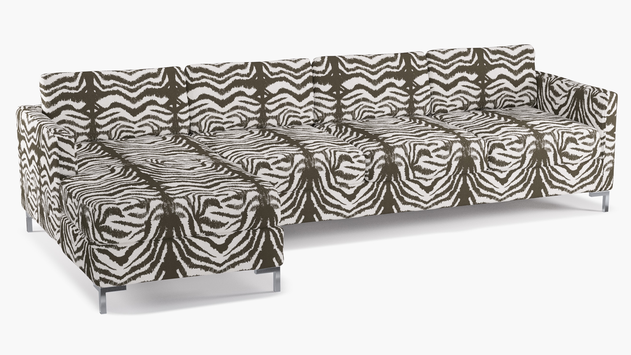 Modern Sectional, Left Facing, Zebra, Chrome L Leg - Image 1