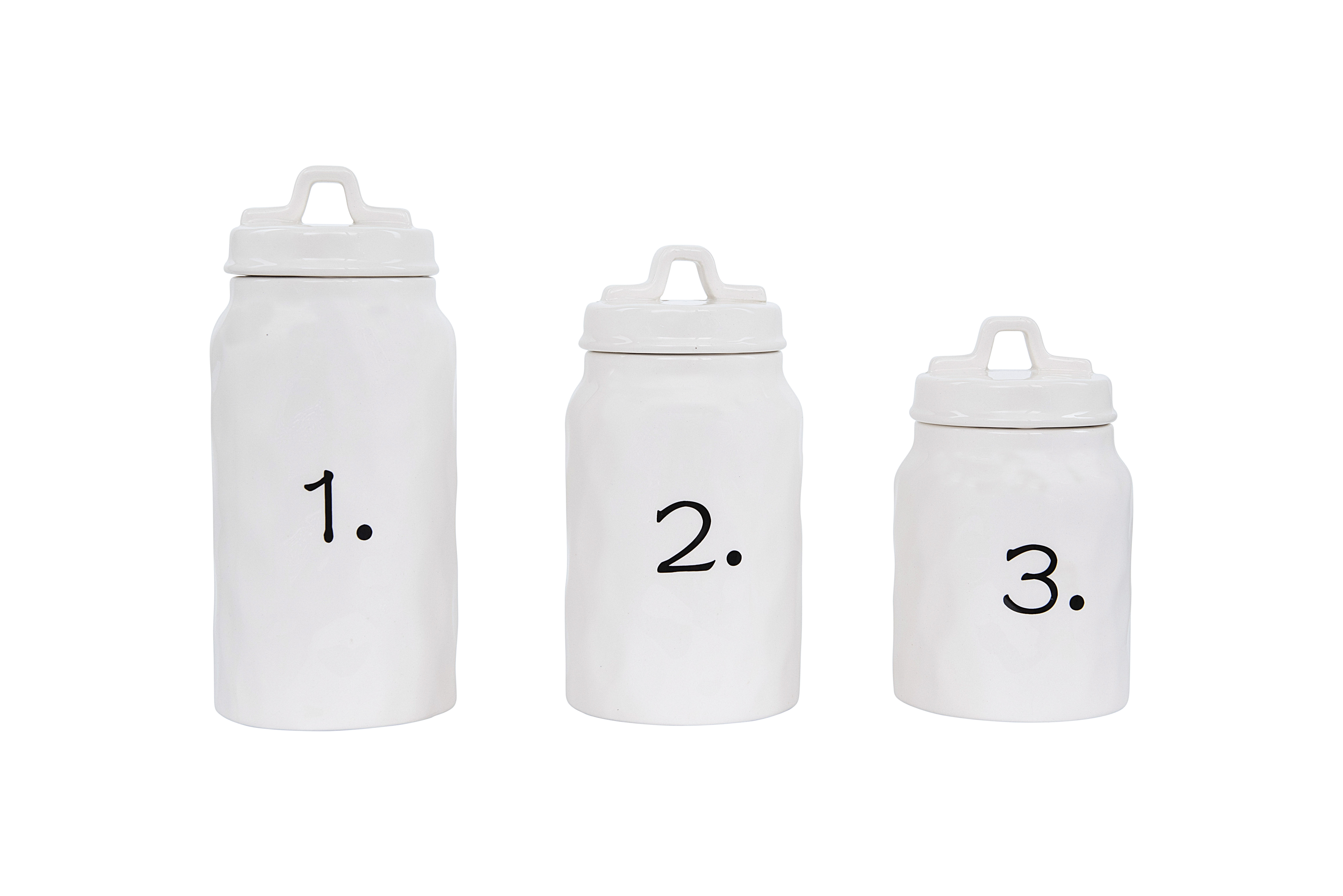White Ceramic Canisters with Numbers (Set of 3 Sizes) - Image 0