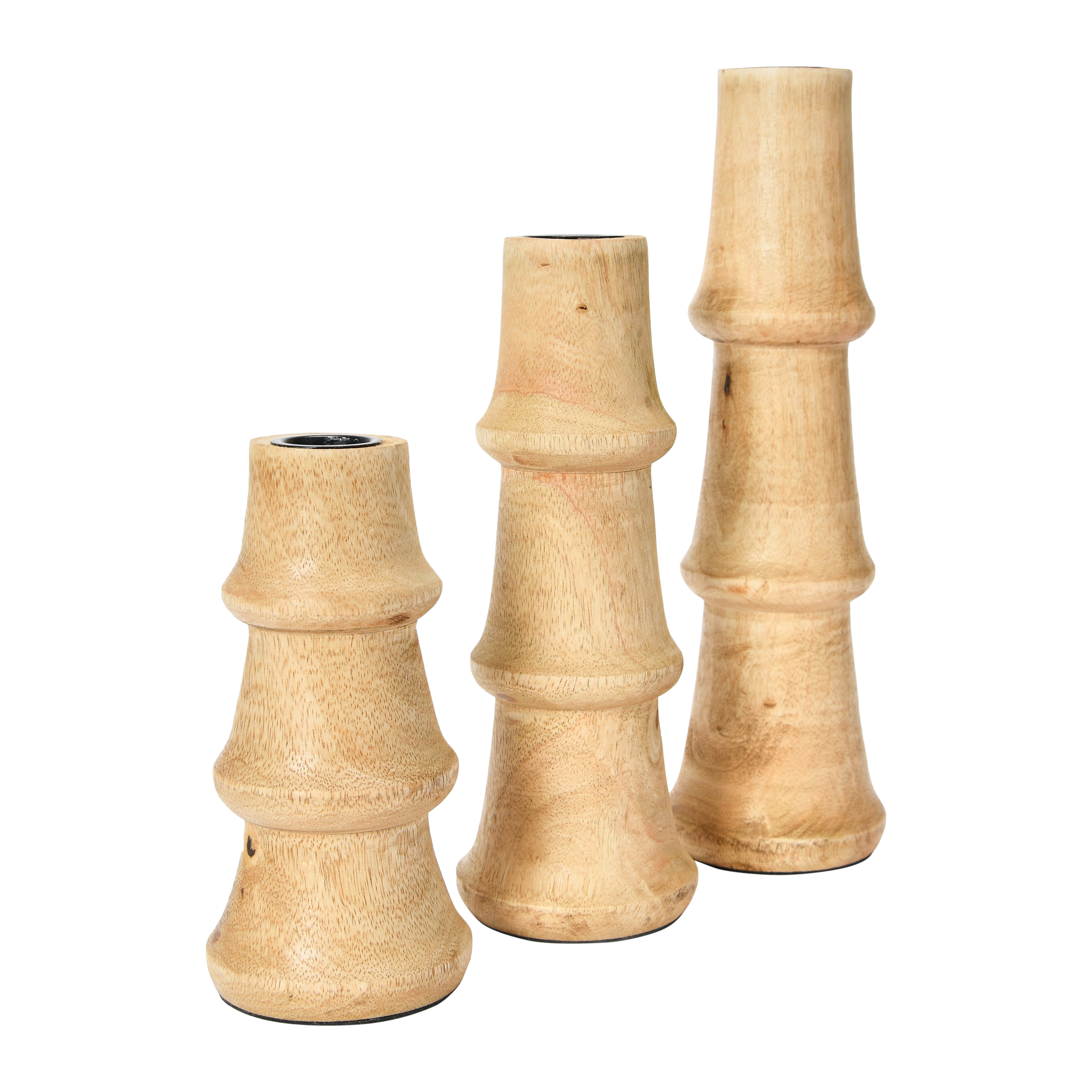 Wooden Waves Taper Candle Holders, Set of 3 - Image 0