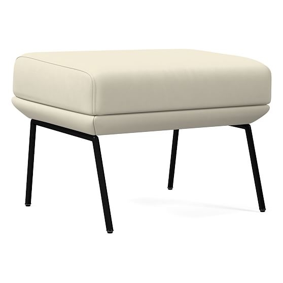 Open Box: Austin Stationary Ottoman, Poly, Vegan Leather, Snow, Dark Pewter - Image 0