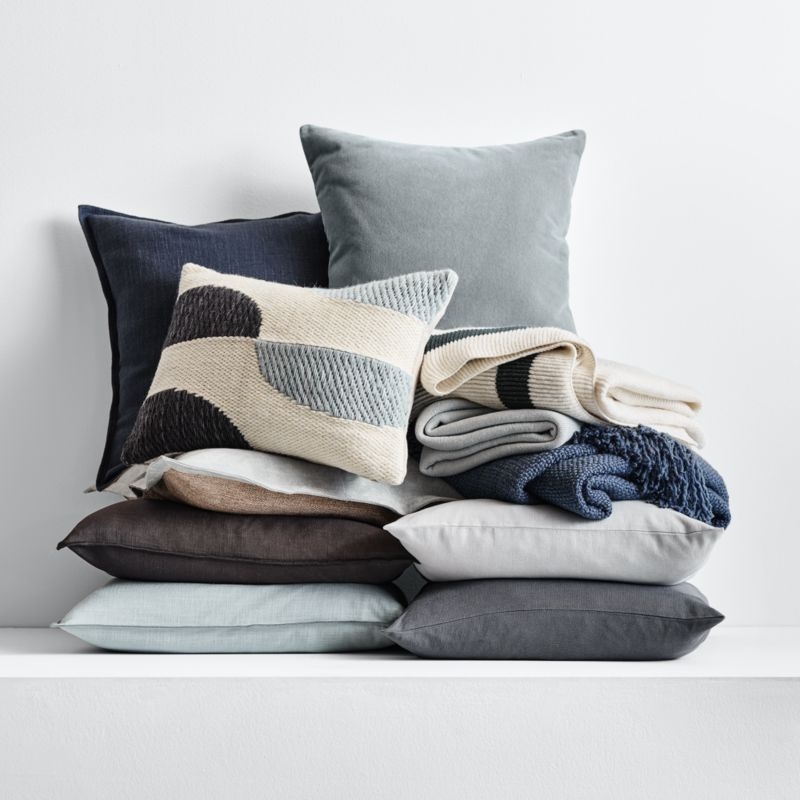 Hyde Pieced Suede 23x23 Light Grey Throw Pillow with Feather Insert - Image 1