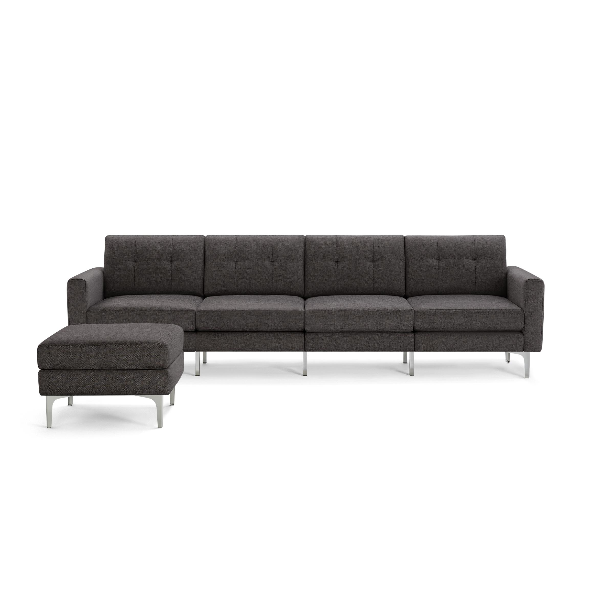 Nomad King Sofa with Ottoman - Heather Charcoal - Performance Chenille / Chrome - Metal / Block - Image 0