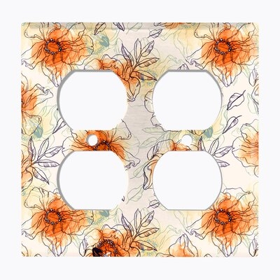 Metal Light Switch Plate Outlet Cover (Watercolor Flowers Orange - Double Duplex) - Image 0