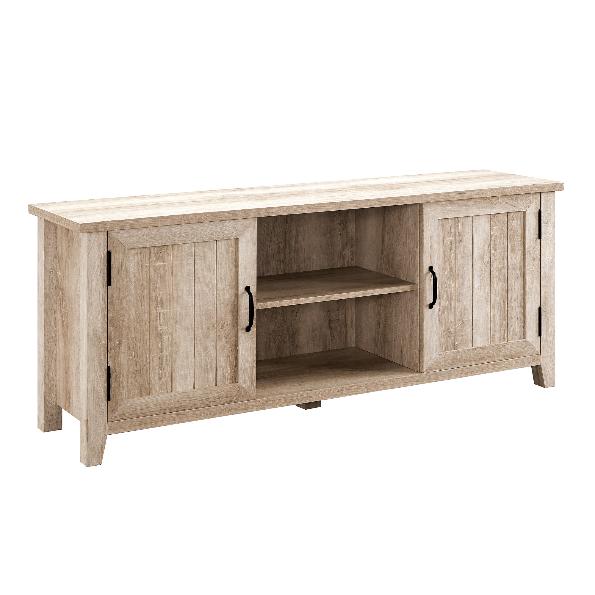 58" Modern Farmhouse Grooved 2 Door TV Stand - White Oak   - Image 0
