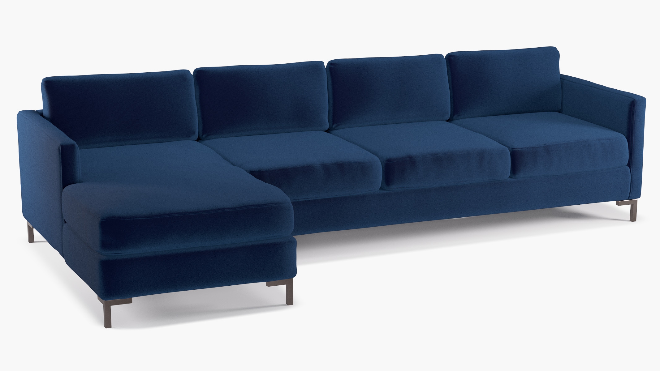 Modern Sectional, Left Facing, Navy Performance Velvet, Bronze L Leg - Image 1