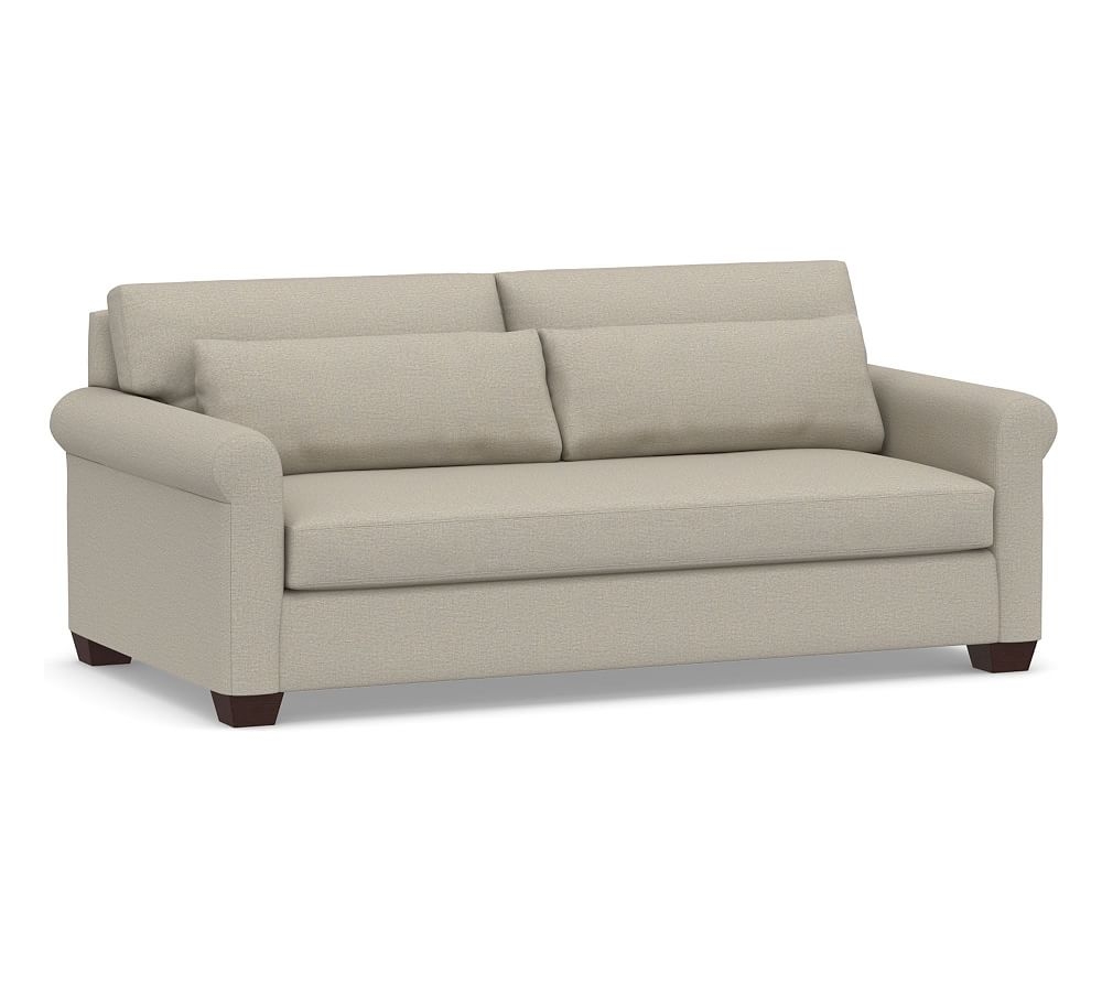 York Roll Arm Upholstered Deep Seat Sofa 2X1, Down Blend Wrapped Cushions, Performance Boucle Fog - Image 0