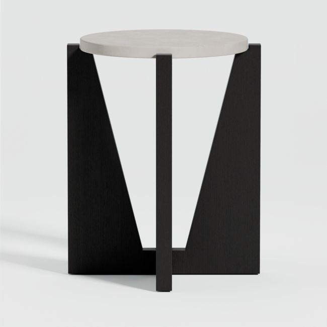 Miro Concrete Round End Table with Black Ebonized White Oak Wood Base - Image 0