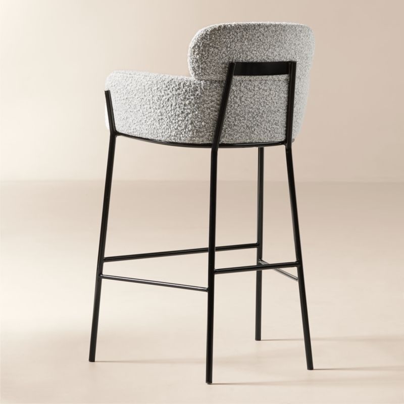 Azalea Upholstered Black and White Boucle Bar Stool Set of 2 - Image 3