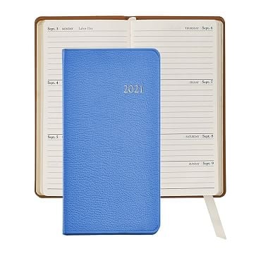 Pocket Journal 2021 Datebook, Goatskin, Light Blue Leather, 6" - Image 1