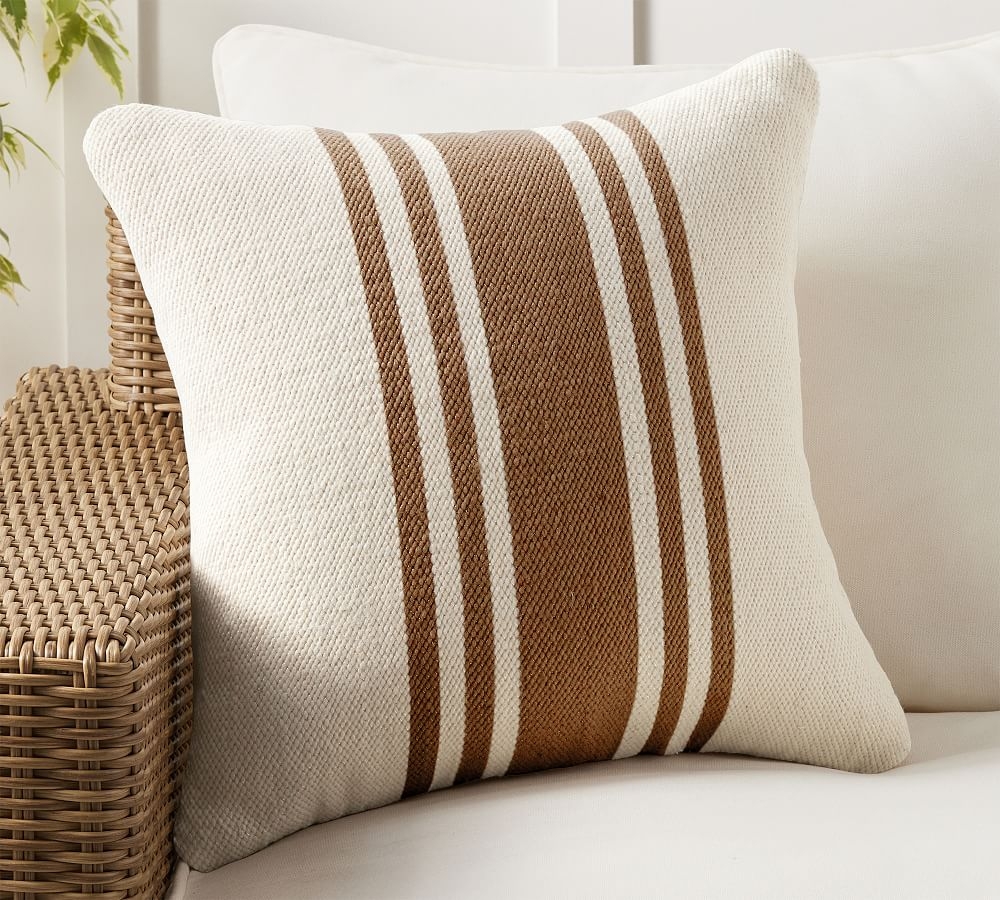 Modern Farmhouse Striped Indoor/Outdoor Pillow, 20" x 20", Tobacco - Image 0