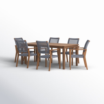 Fleur 7 Pc. Eucalyptus Checkerboard Dining Set With Rope Chairs