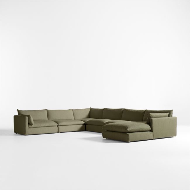 Unwind Modular 6-Piece L-Shaped Slipcovered Sectional Sofa with Chaise Lounge - Image 0