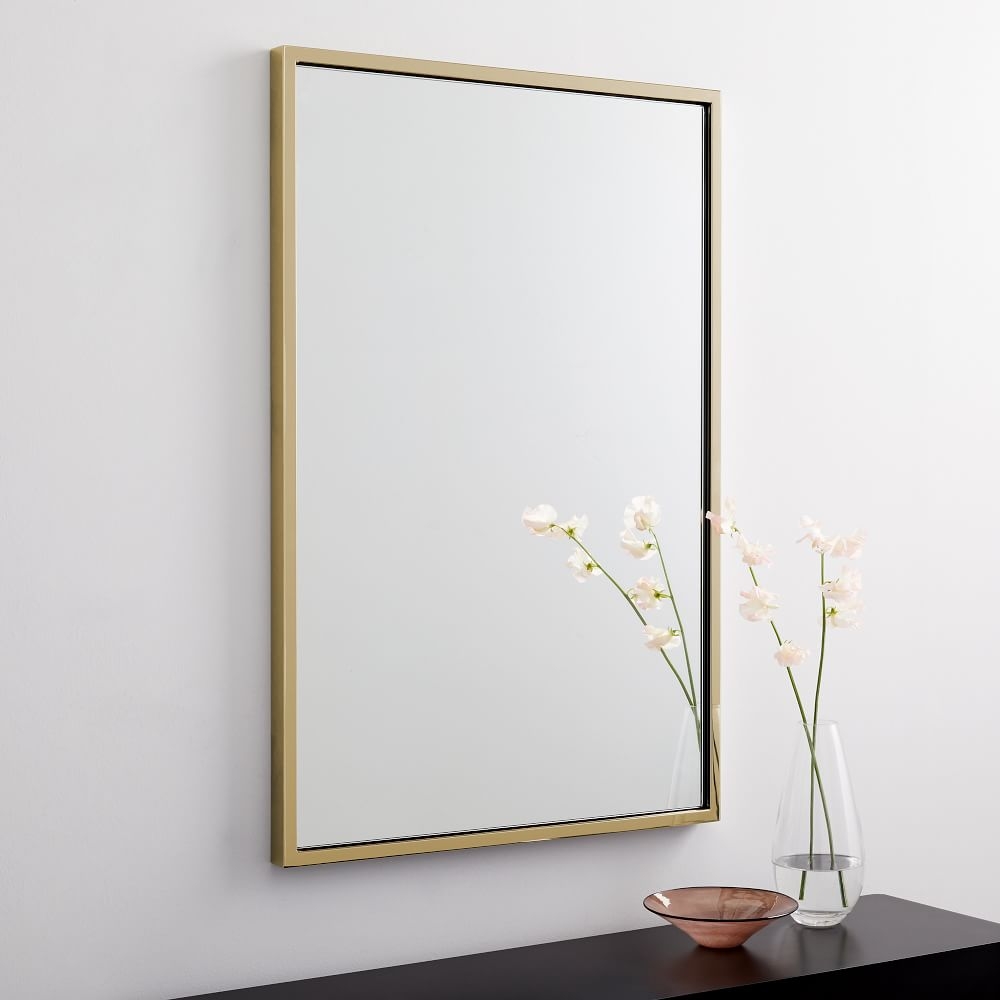 Metal Framed Wall Mirror, Antique Brass - Image 0