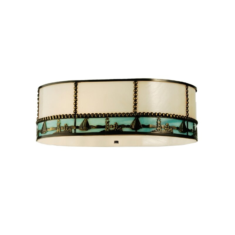 Meyda Lighting 6.75"" H Glass Drum Lamp Shade in White/Blue/Brown - Image 0