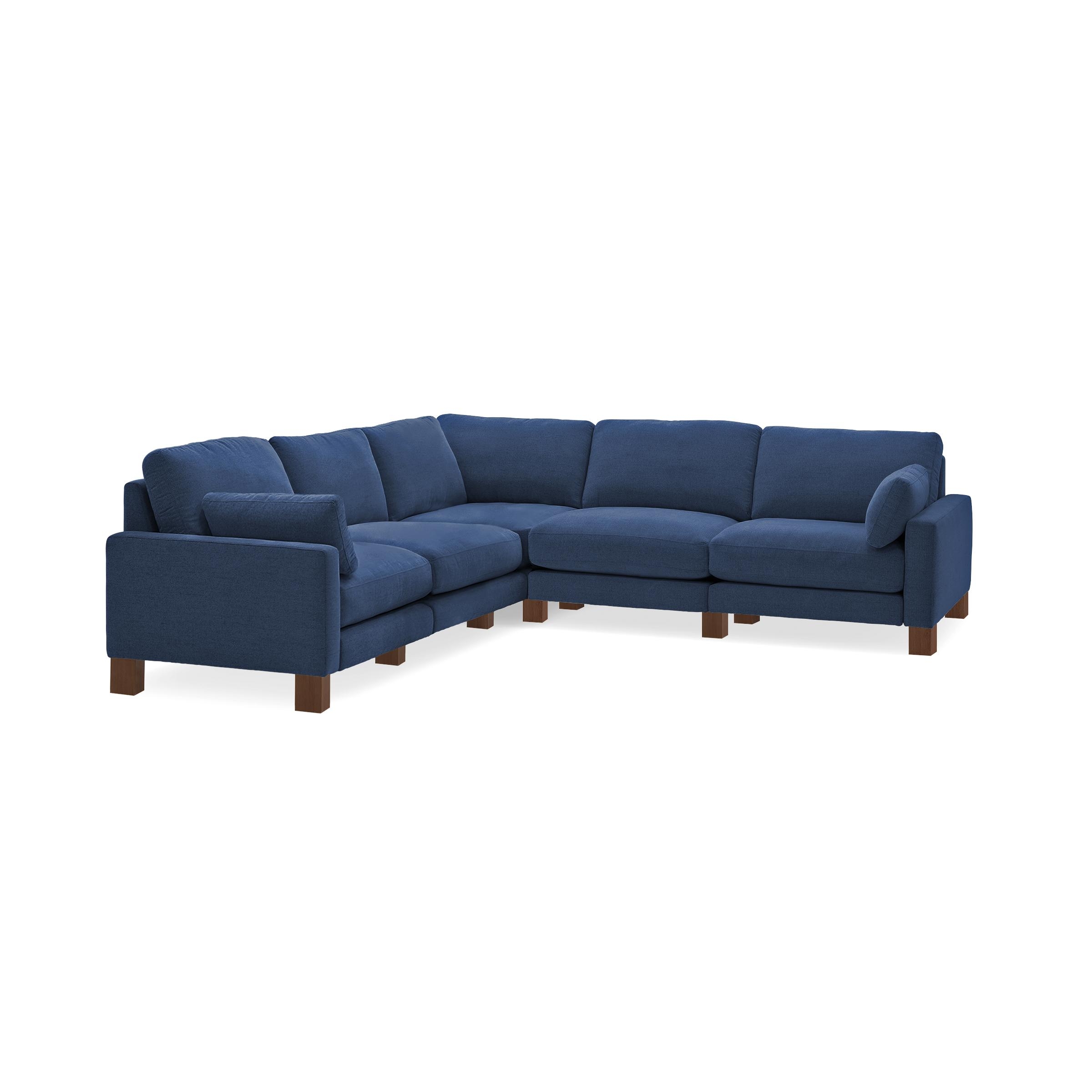 Union 5-Seat Sectional - Navy Blue - Performance Chenille / Walnut - Wood / Square Leg - Image 0