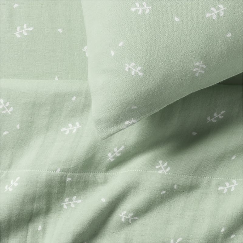 Supersoft Muted Teal Leaf Print Organic Cotton Gauze Kids Pillowcase - Image 1