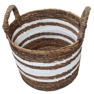 Raffia Stripe Handwoven Rattan Basket - Image 0
