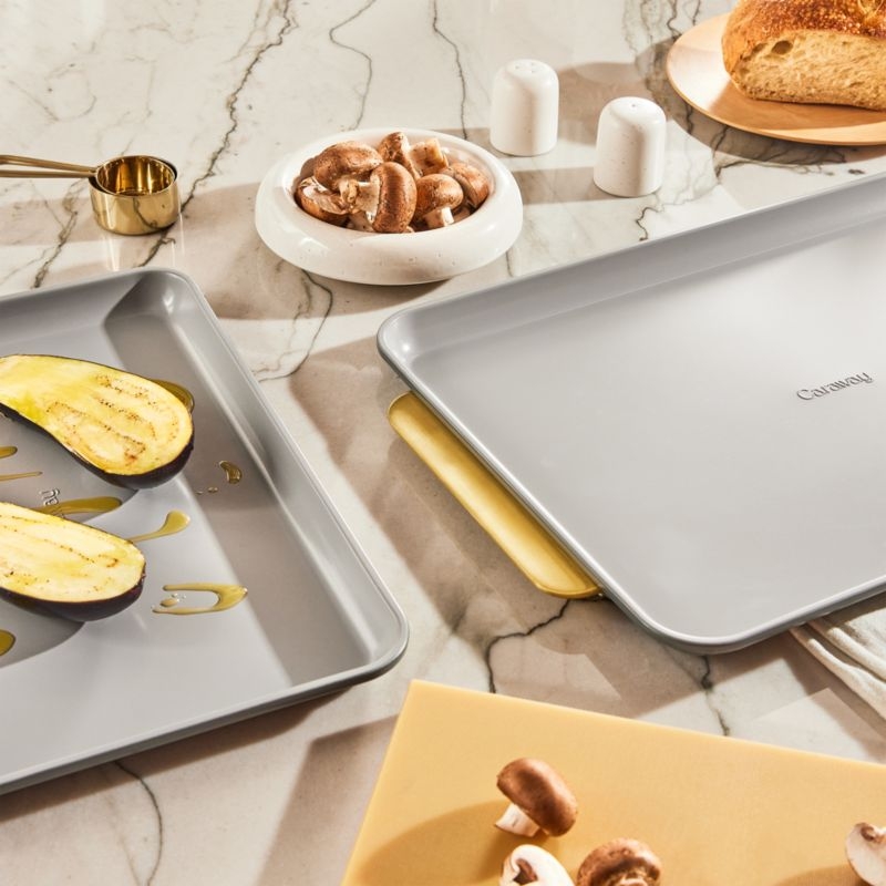 Caraway ® Graphite Ceramic Non-Stick 2-Piece Baking Sheet Duo with Gold Hardware - Image 5