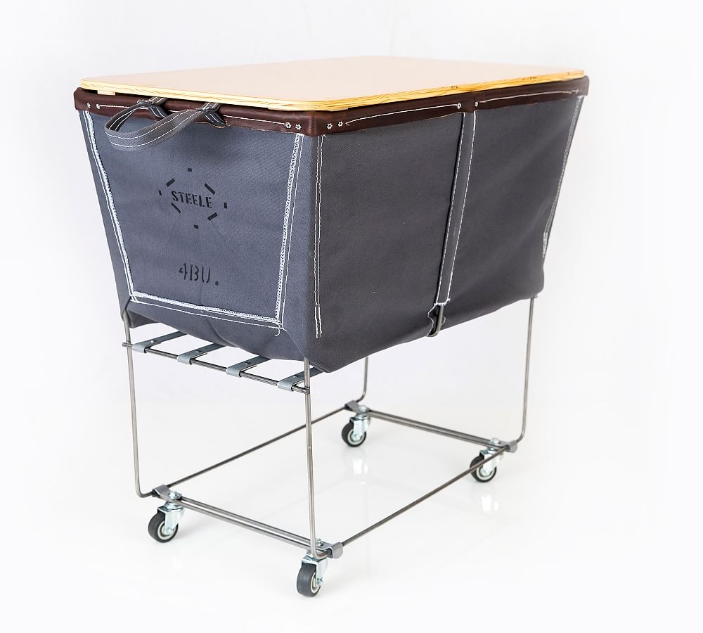 Elevated Canvas Laundry Basket with Wheels and Lid, Medium, Charcoal Canvas/Brown Leather Trim - Image 0