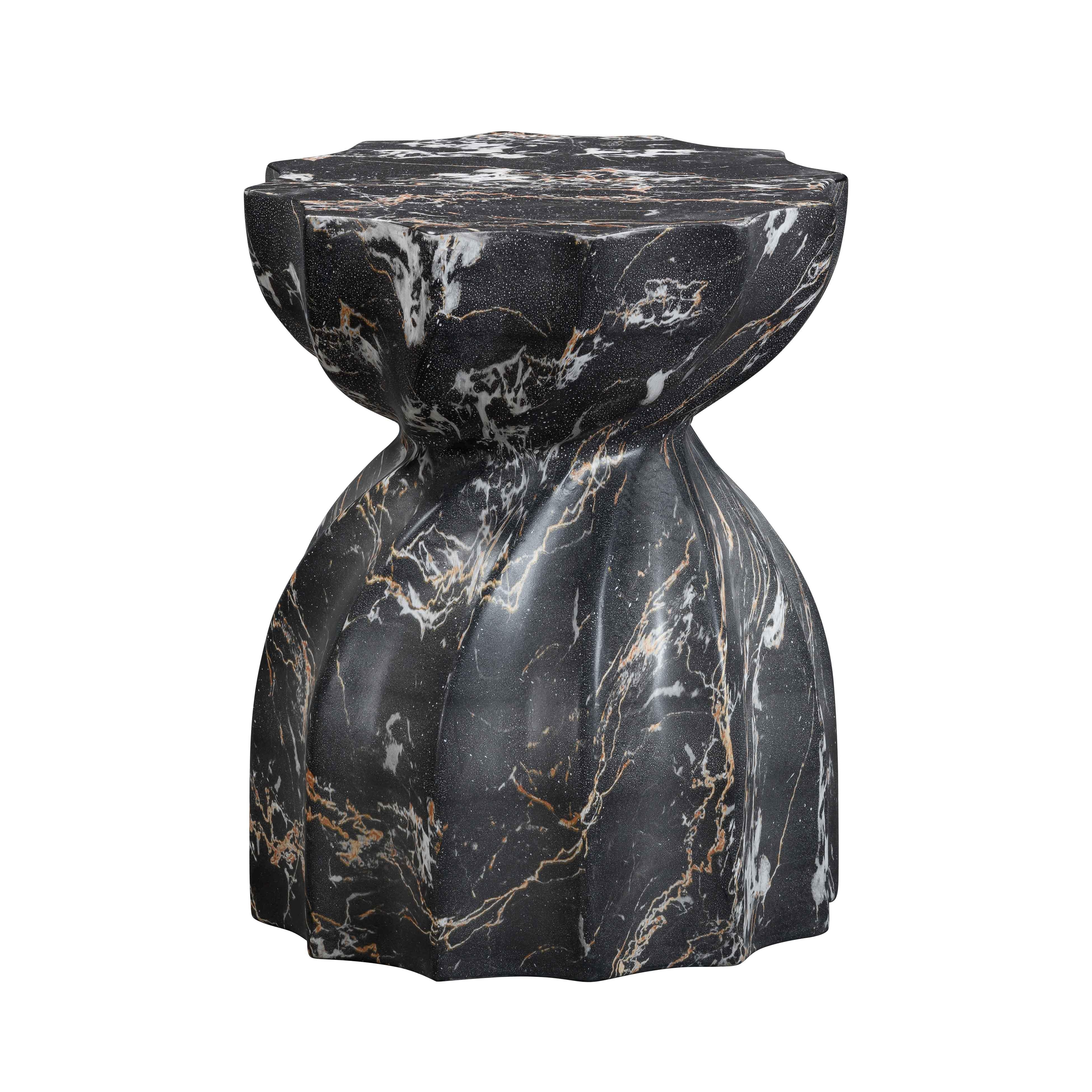 Saylor Black Faux Marble Indoor / Outdoor Concrete Stool - Image 1