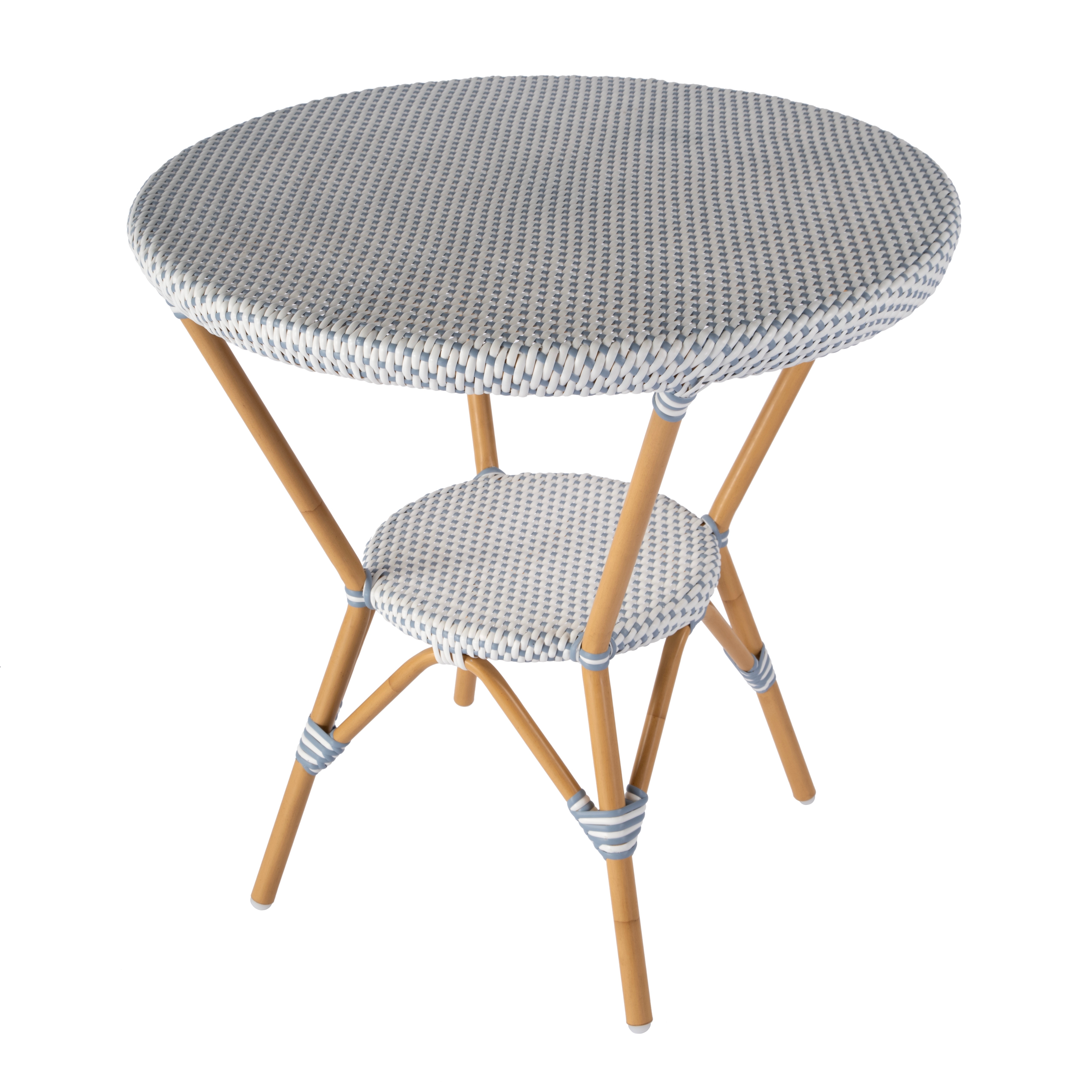 Tobias Blue/White Dot / Natural Rattan Frame Outdoor Bistro Table - Image 0