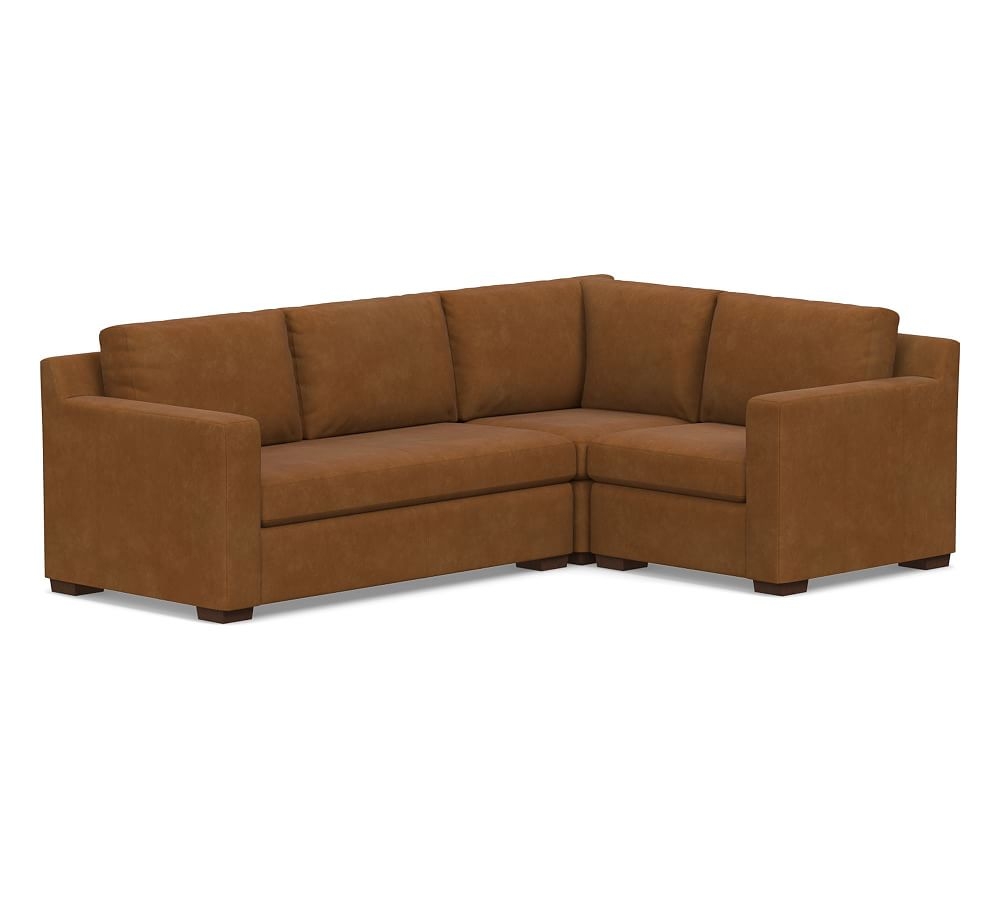 Shasta Square Arm Leather Left Arm 3-Piece Corner Sectional, Polyester Wrapped Cushions, Nubuck Caramel - Image 0