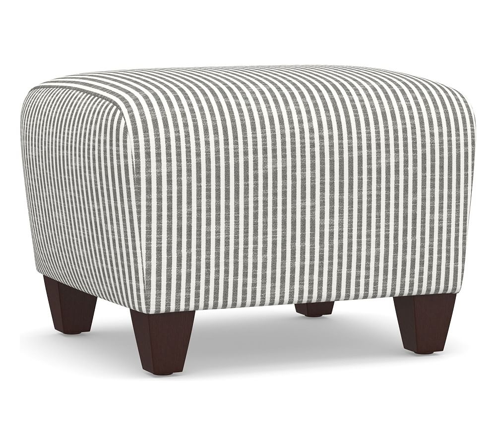 Manhattan Square Arm Upholstered Ottoman, Polyester Wrapped Cushions, Classic Stripe Charcoal - Image 0
