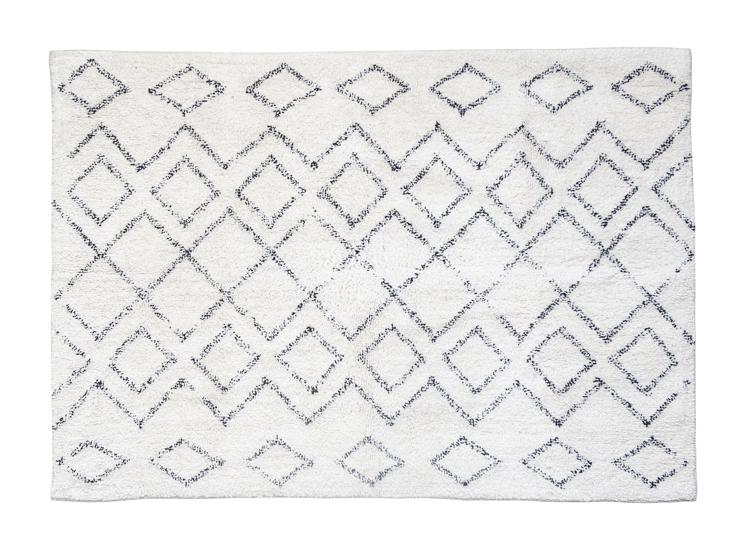 4' x 6' White Cotton Rug with Black Diamond Design - Image 0