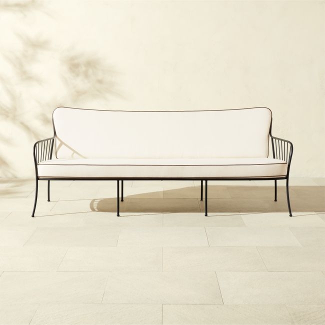 Welling Black Metal Outdoor Sofa with White Cushions - Image 0