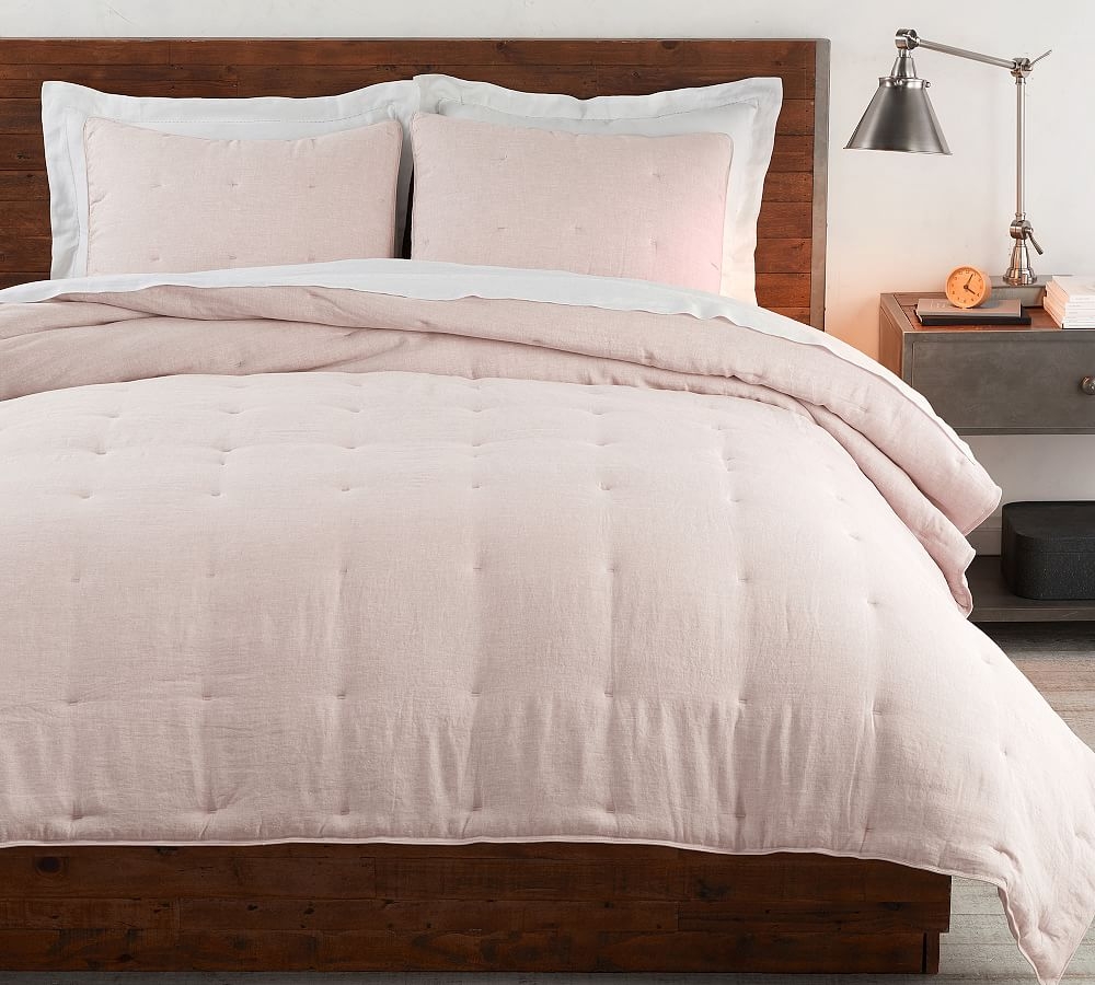 Belgian Flax Linen Comforter, Full/Queen, Soft Rose - Image 0