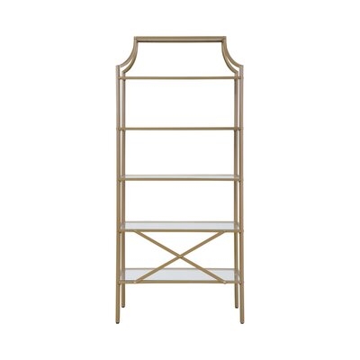 Bookcase With 5 Tempered Glass Shelves And Metal Frame, Gold - Image 0