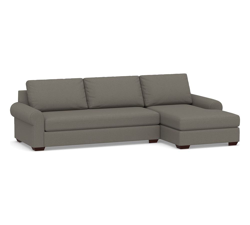 Big Sur Roll Arm Upholstered Left Arm Sofa with Chaise Sectional and Bench Cushion, Down Blend Wrapped Cushions, Chunky Basketweave Metal - Image 0
