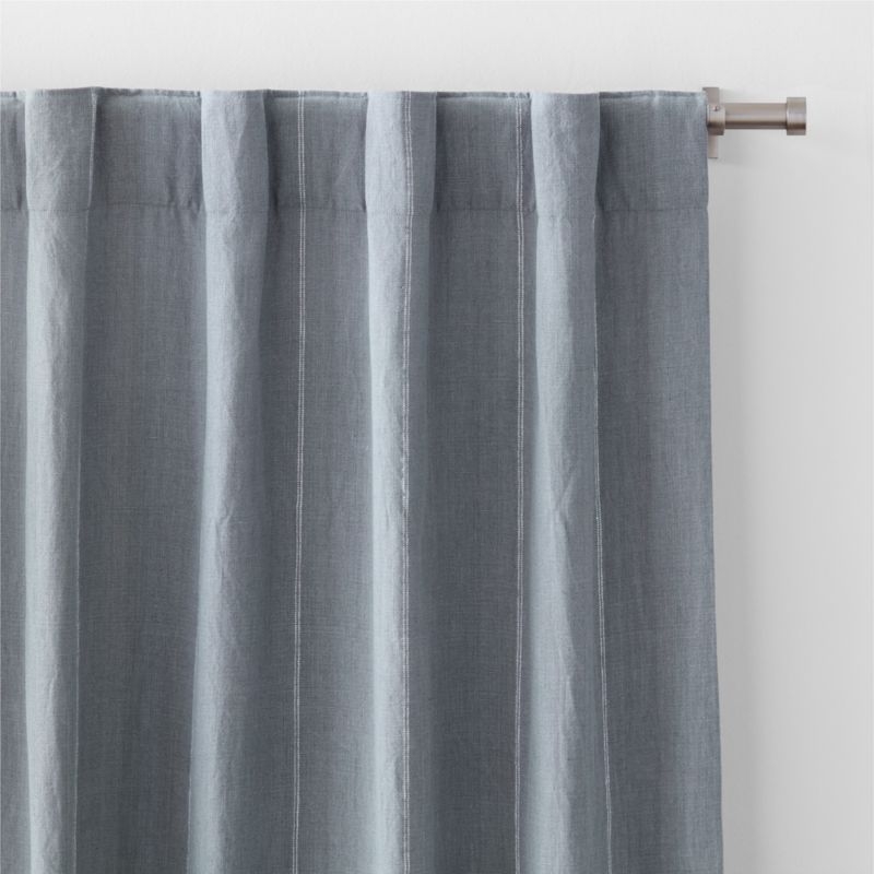 Mist Blue & Crisp White Linen Double Pinstripe Blackout Window Curtain Panel 52"x108" - Image 3