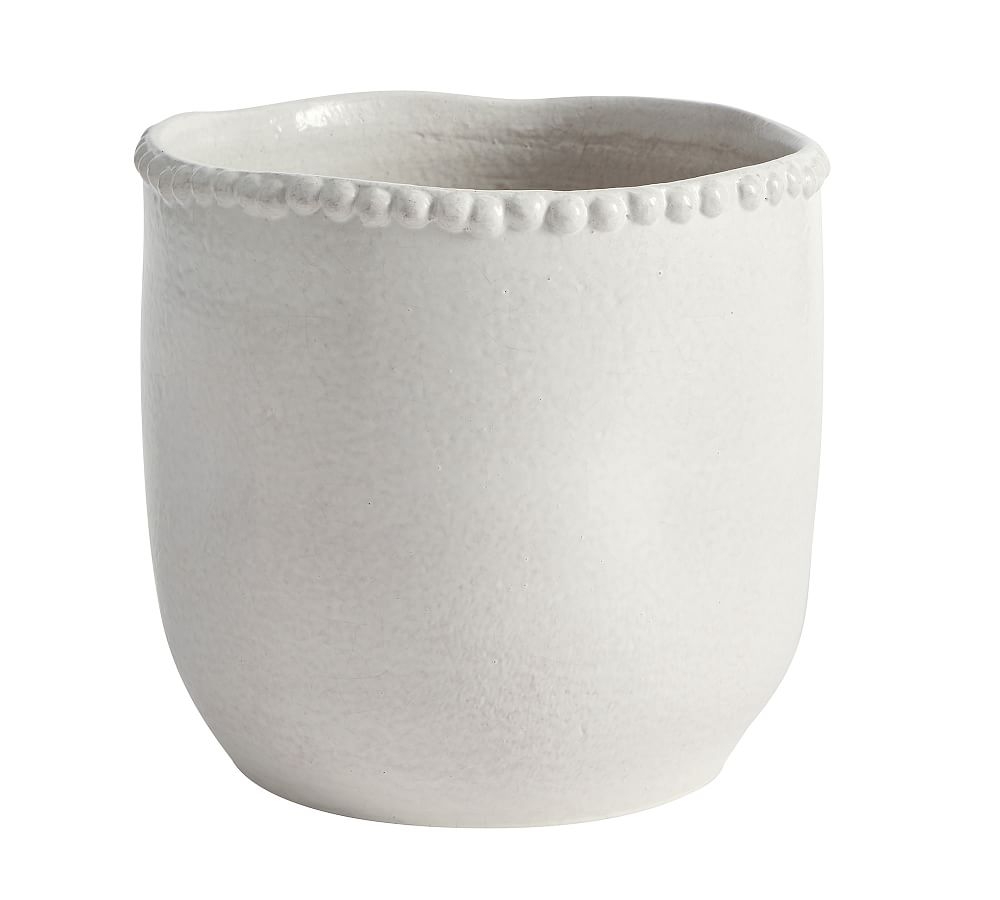 Beaded Ceramic Planter, Large - White - Image 0