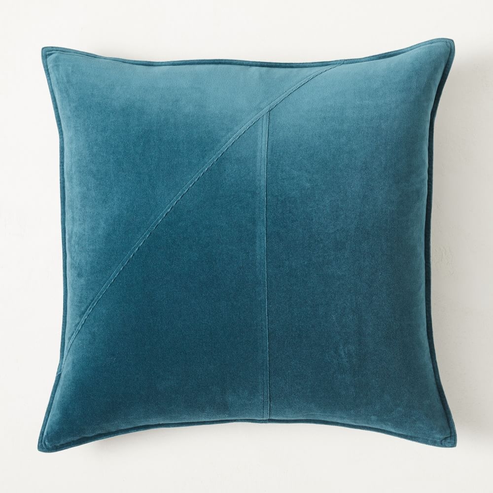 Washed Cotton Velvet Pillow Cover, 24"x24", Blue Teal - Image 0