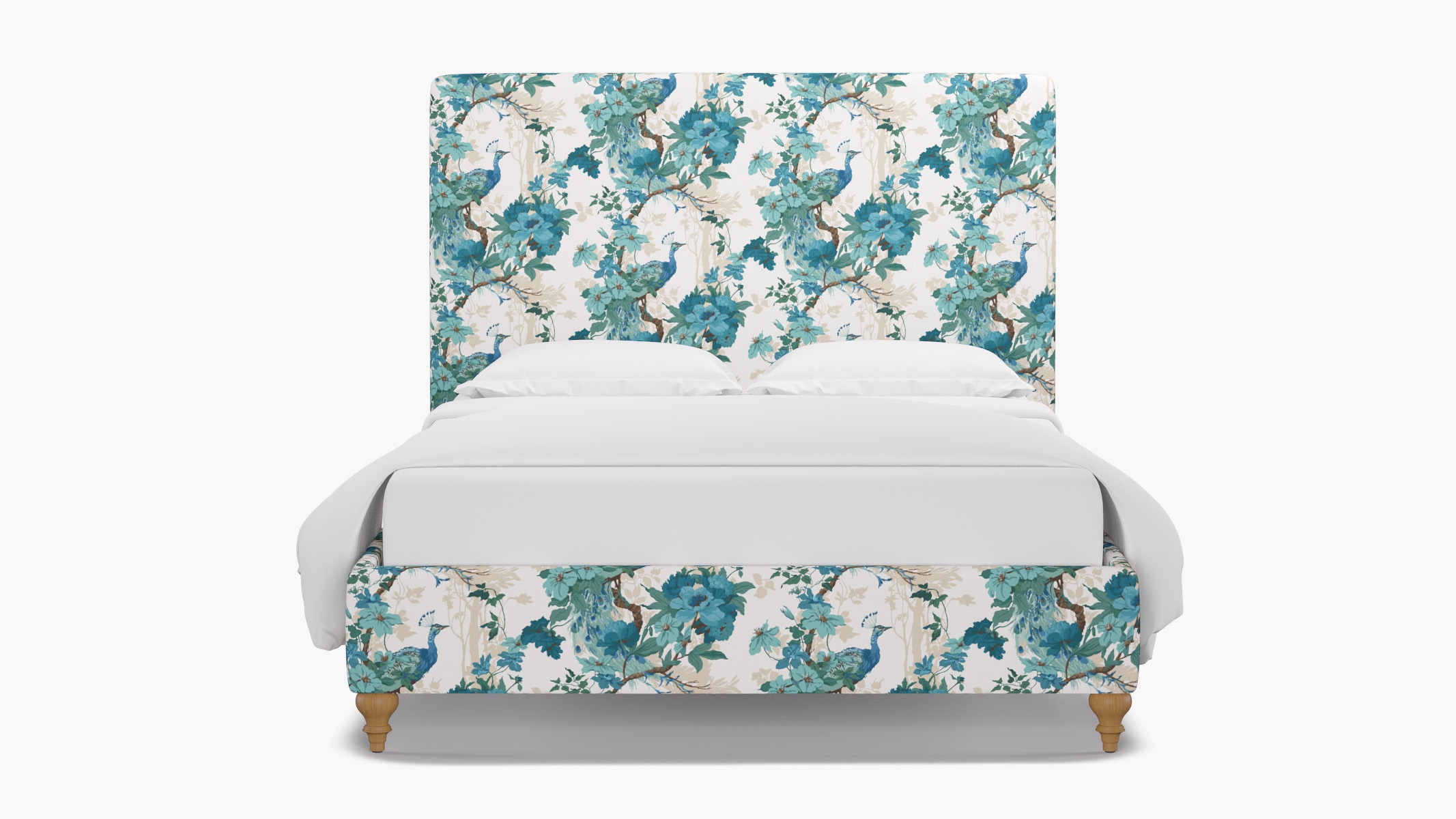 Classic Bed, Turquoise Peacock Park, Natural Traditional Turned Leg, Queen - Image 0