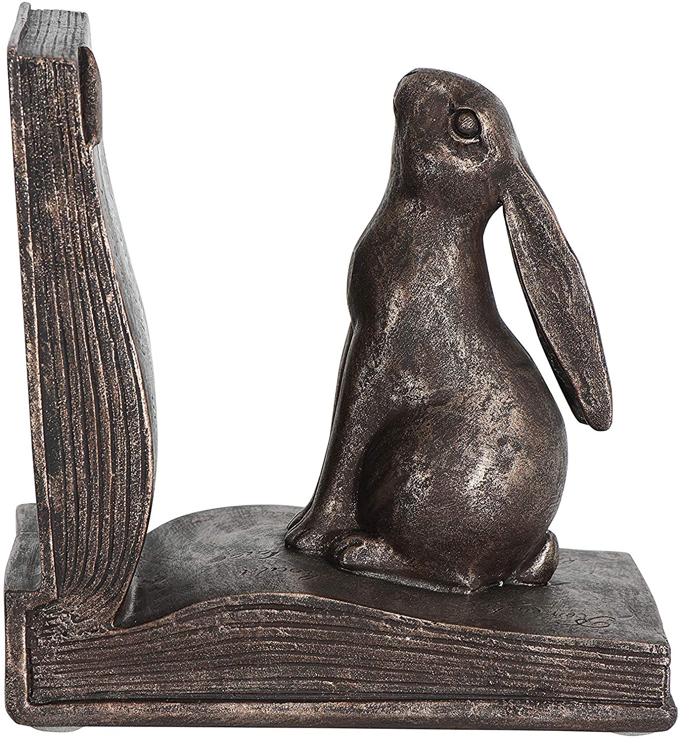 Rustic Bronze Rabbit on Book Resin Bookends (Set of 2 Pieces) - Image 1