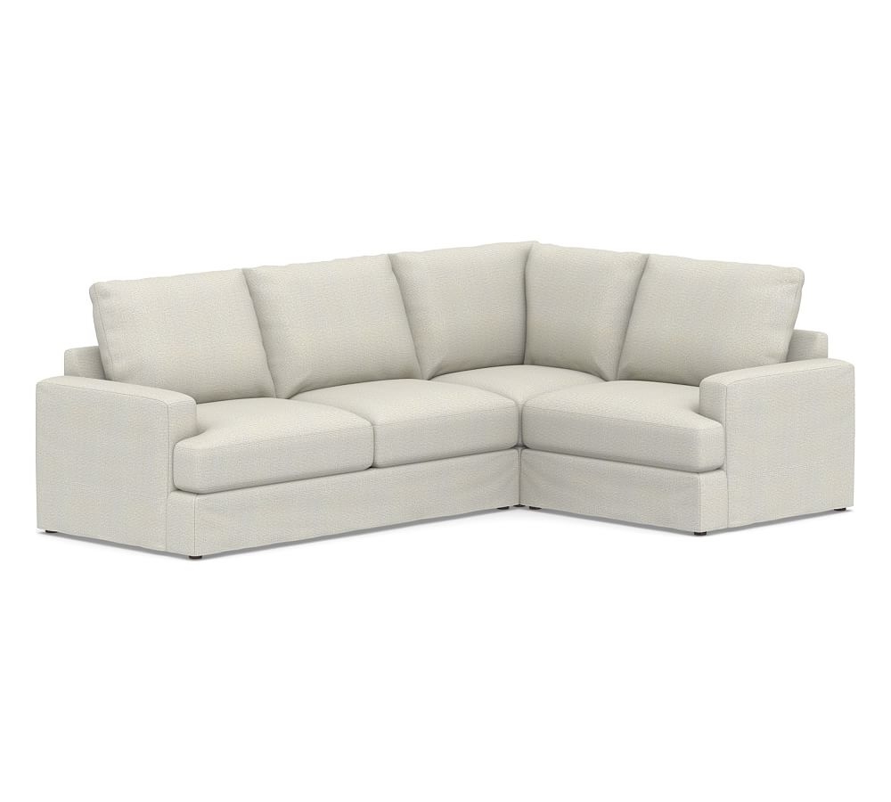 Canyon Square Arm Slipcovered Left Arm 3-Piece Corner Sectional, Down Blend Wrapped Cushions, Performance Heathered Basketweave Dove - Image 0
