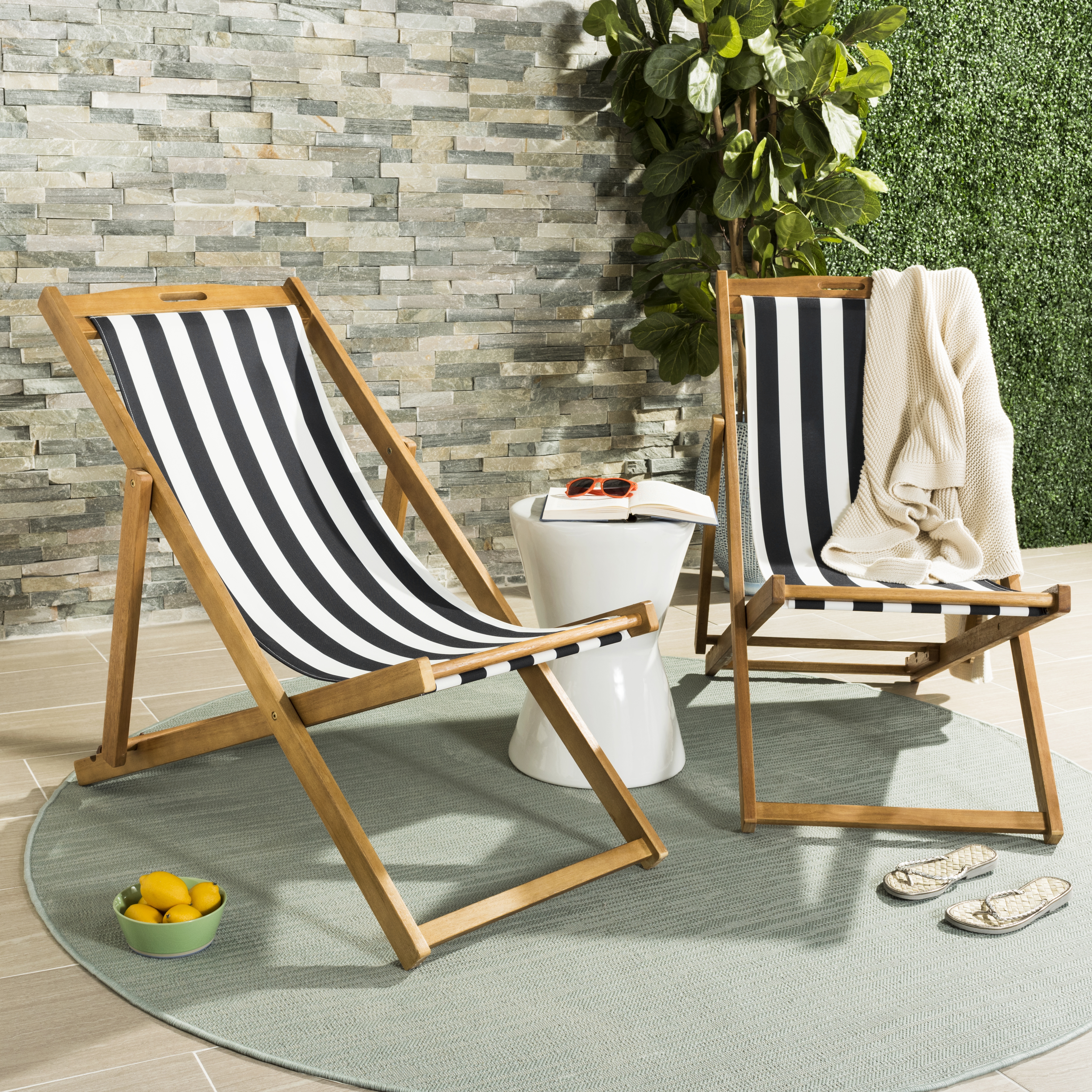 Loren Foldable Sling Chair - Natural/Black/White - Arlo Home - Image 8
