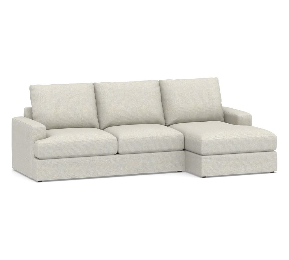 Canyon Square Arm Slipcovered Left Arm Loveseat with Chaise Sectional, Down Blend Wrapped Cushions, Performance Heathered Basketweave Dove - Image 0