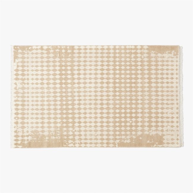Neutro Hand-Knotted Sand and Warm White Abstract New Zealand Wool Area Rug 5'x8' - Image 0