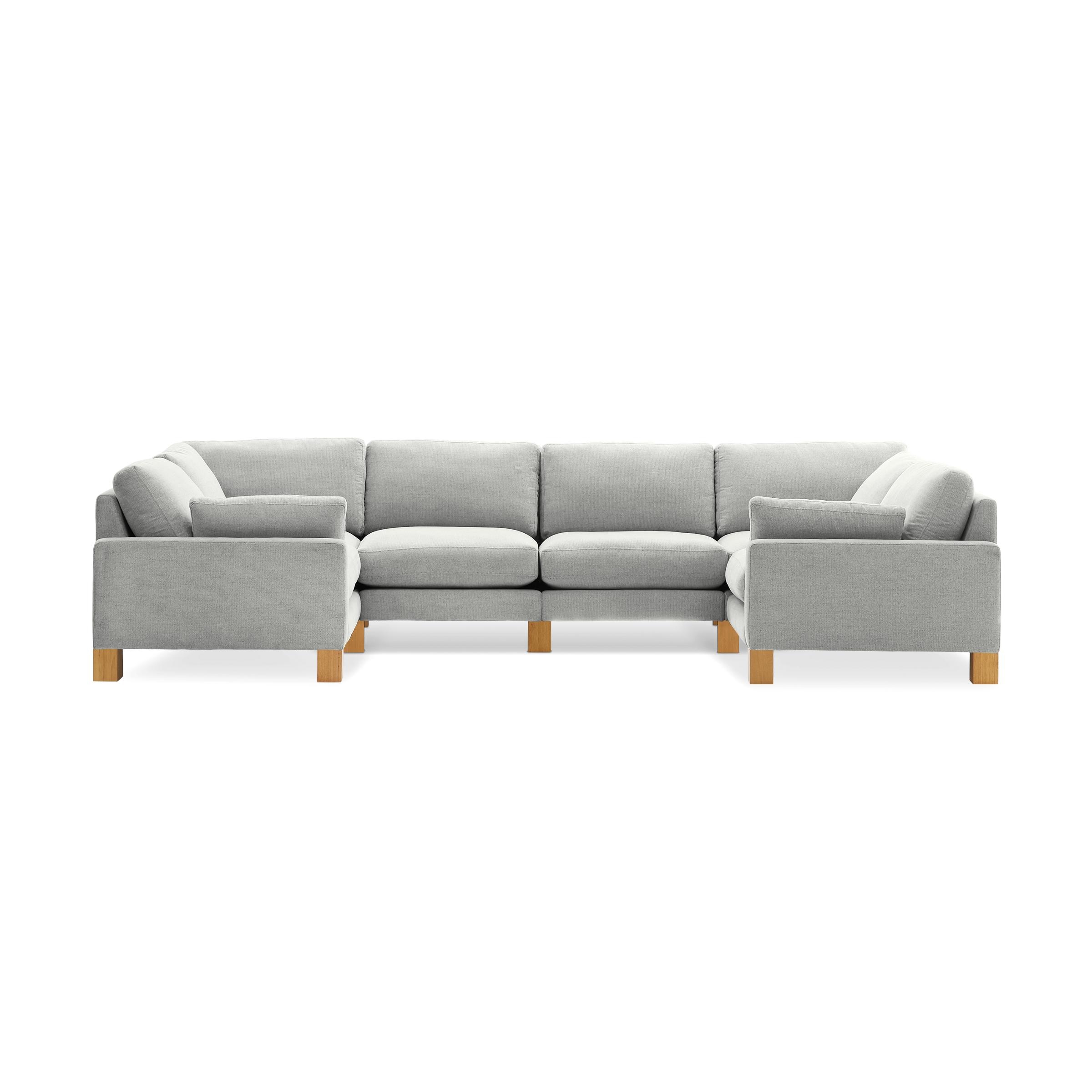 Union 6-Seat U Sectional - Crushed Gravel - Performance Chenille / Oak - Wood / Square Leg - Image 0