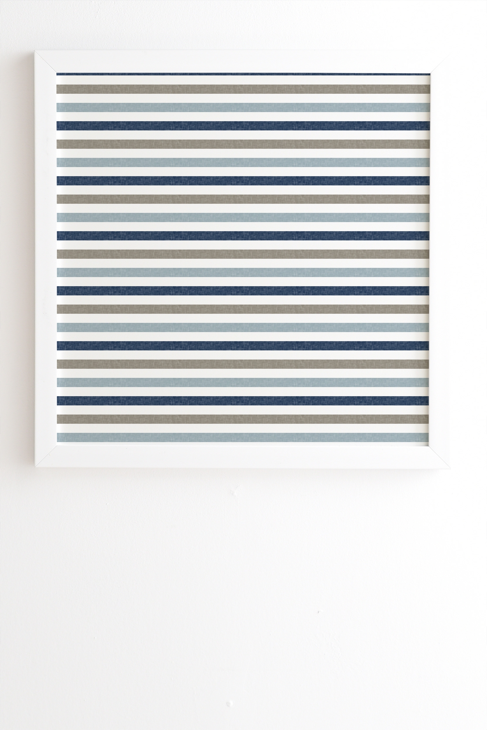 Multi Blue Linen Stripes by Little Arrow Design Co - Framed Wall Art Basic White 11" x 13" - Image 1