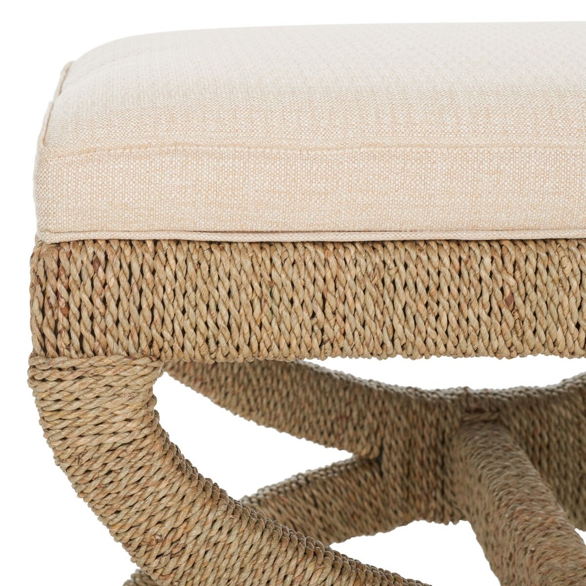 Aikan Woven Sea Grass Ottoman - Natural / Beige - Safavieh - Image 2
