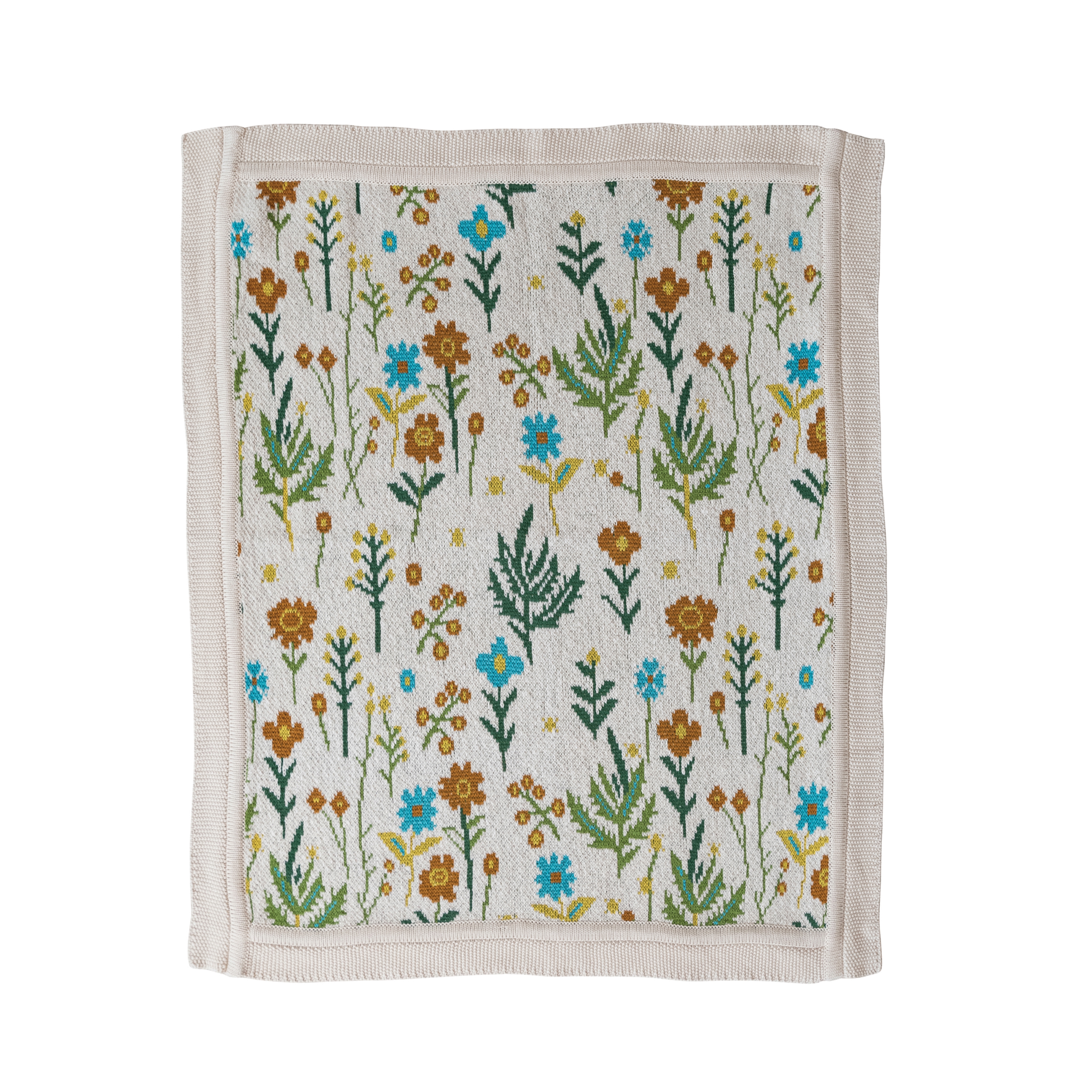 Cotton Knit Baby Blanket with Florals, Multicolor - Image 0