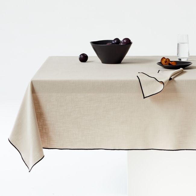 Merrow Stitch Warm Natural  Organic Cotton Tablecloth 60"x120". - Image 0