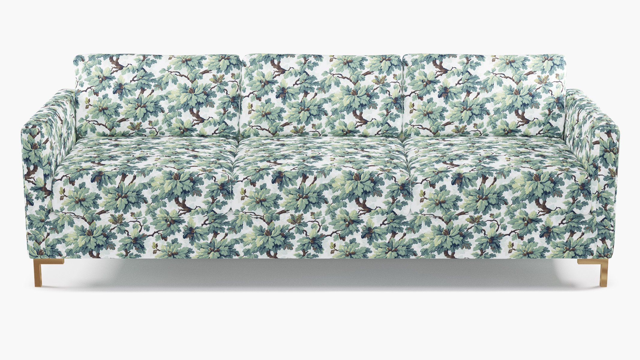 Modern Sofa, Sage Woodland, Brass L Leg - Image 0