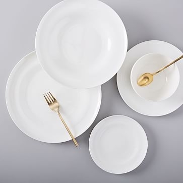 Rim Bone China Dinner Plates, Set of 4, White - Image 1